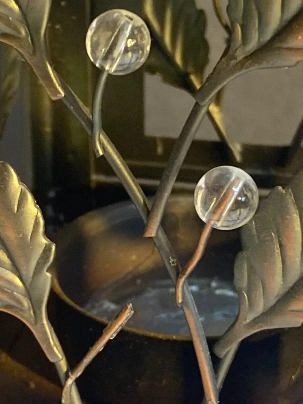 Decorative Metal Lantern Tea Light Candle Holder with Stand | Leaf & Glass
